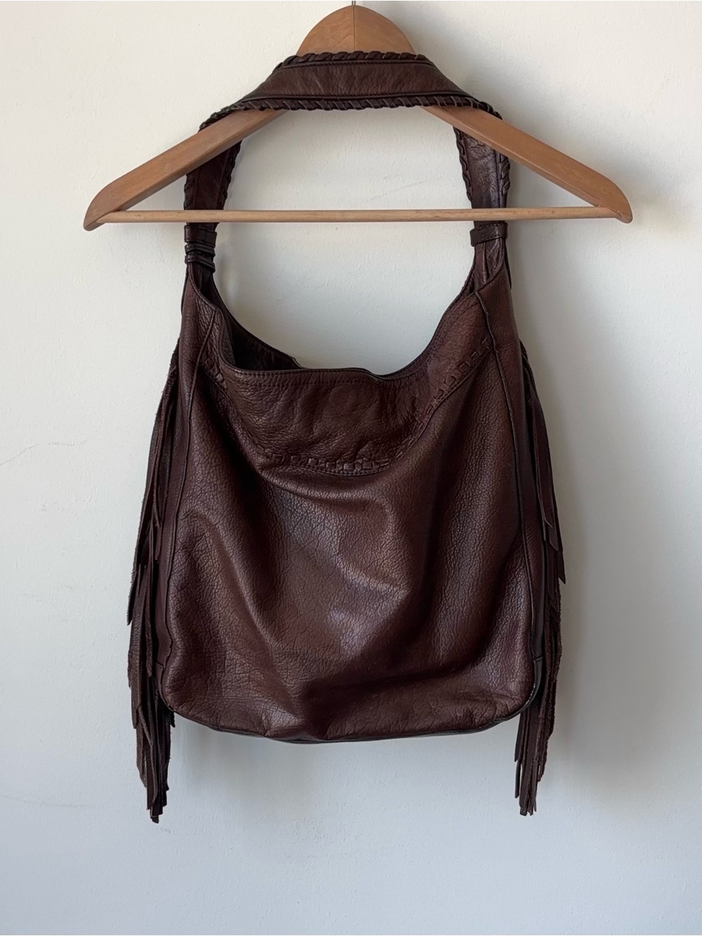 Ralph Lauren Collection Leather Fringe Shoulder Hobo Bag Dark Chocolate Brown - Picture 3 of 16